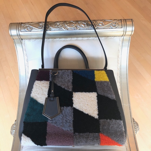 Fendi 2Jours Leather & Multicolor Shearling Tote - Picture 5 of 16